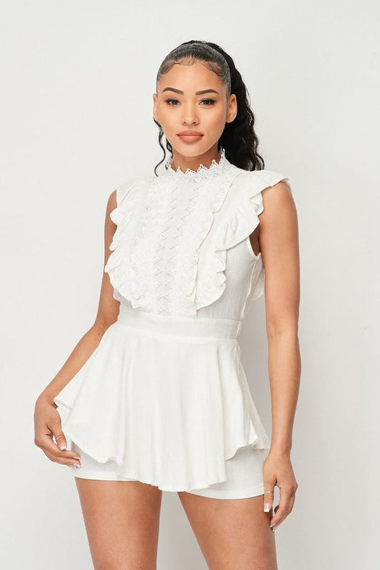 Flirty Lace Front Hi-low Romper With Waist Tie - Absolute Fashion 2020