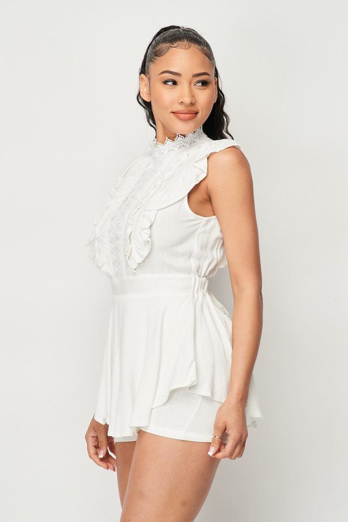 Flirty Lace Front Hi-low Romper With Waist Tie - Absolute Fashion 2020