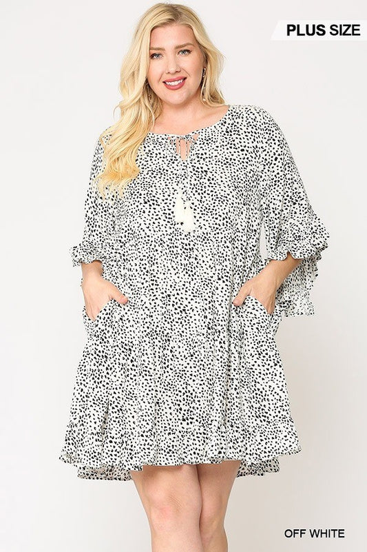 Dot Print Tiered Ruffle Sleeve Dress With Pockets - Absolute Fashion 2020