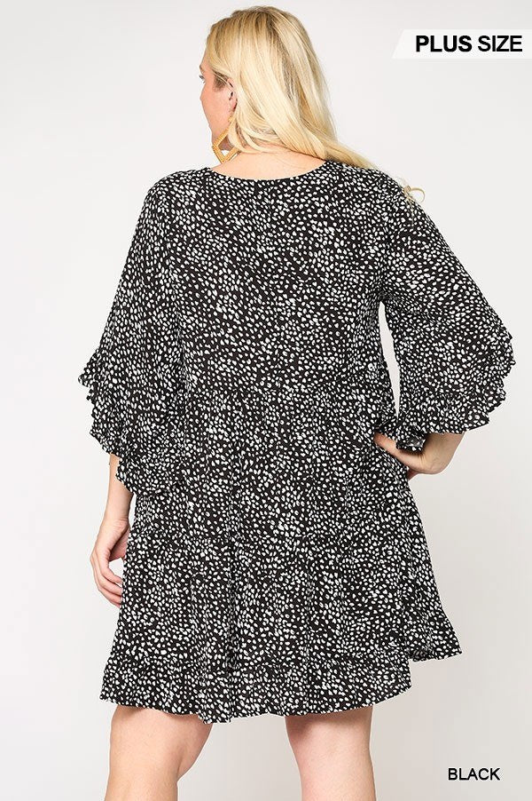 Dot Print Tiered Ruffle Sleeve Dress With Pockets - Absolute Fashion 2020
