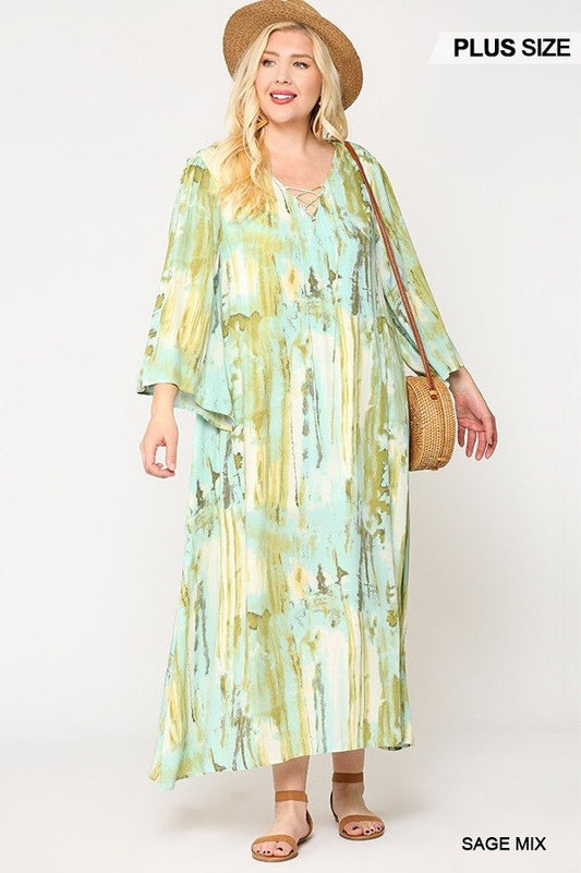 Tie Dye Multi Color Printed Maxi Dress With Lace Up - Absolute Fashion 2020