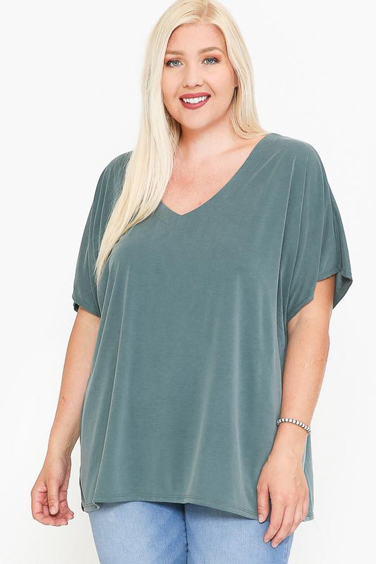 Side Slit With V-neck Dolman Short Sleeve Solid Blouse - Absolute Fashion 2020
