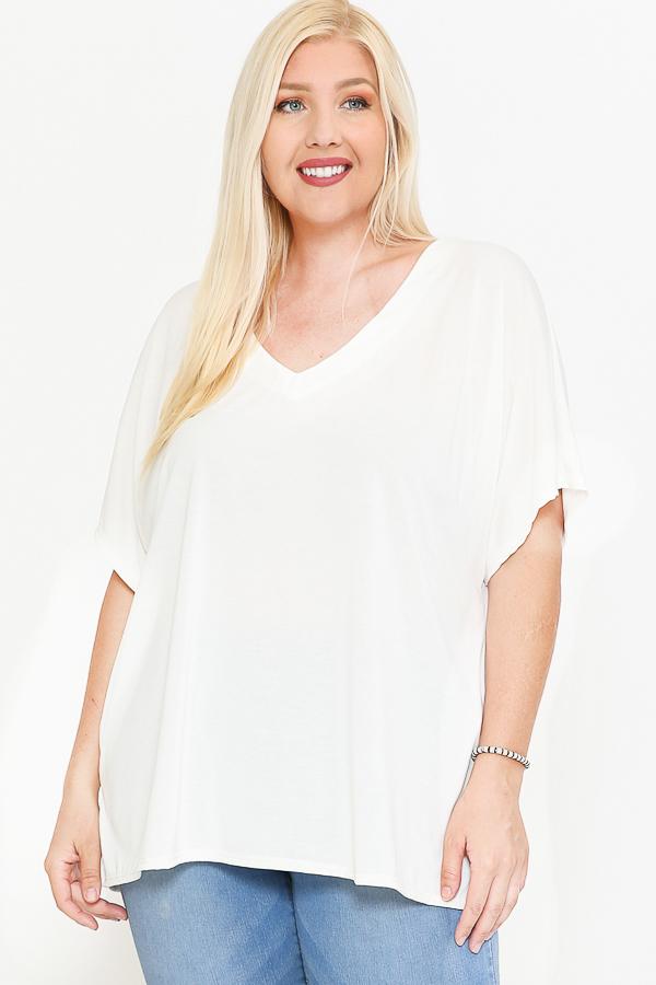 Side Slit With V-neck Dolman Short Sleeve Solid Blouse - Absolute Fashion 2020