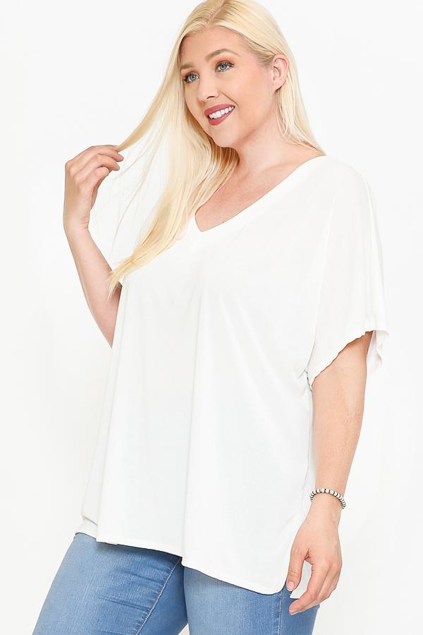 Side Slit With V-neck Dolman Short Sleeve Solid Blouse - Absolute Fashion 2020
