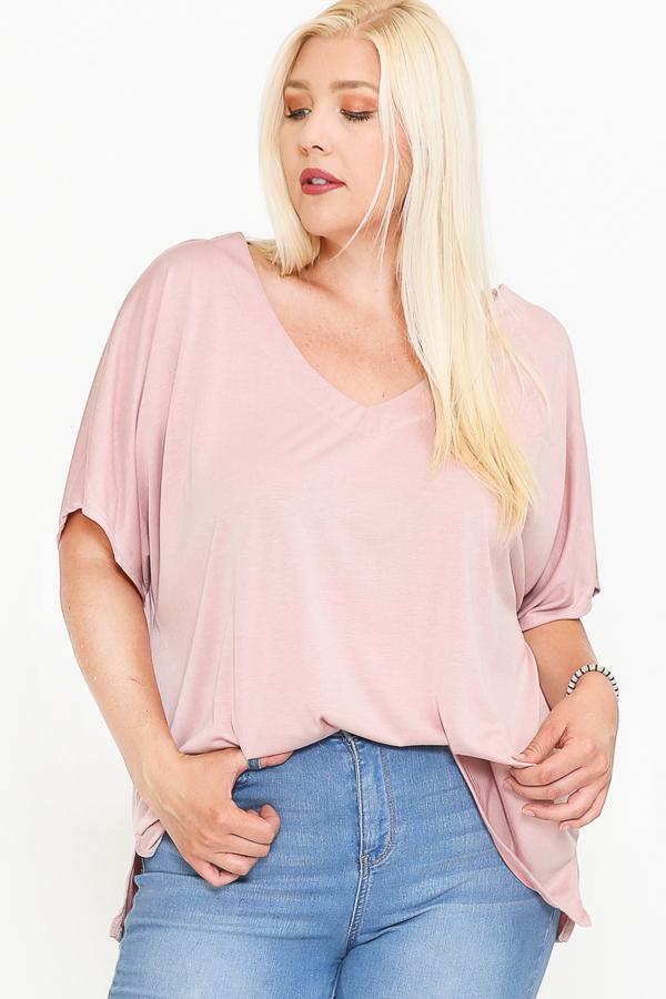 Side Slit With V-neck Dolman Short Sleeve Solid Blouse - Absolute Fashion 2020