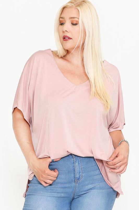Side Slit With V-neck Dolman Short Sleeve Solid Blouse - Absolute Fashion 2020