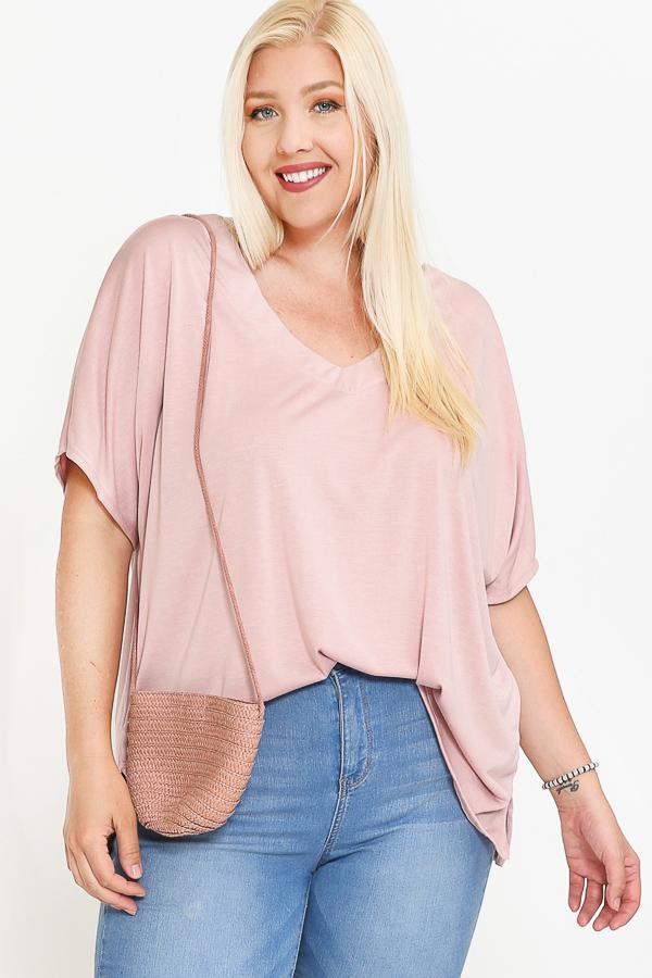 Side Slit With V-neck Dolman Short Sleeve Solid Blouse - Absolute Fashion 2020