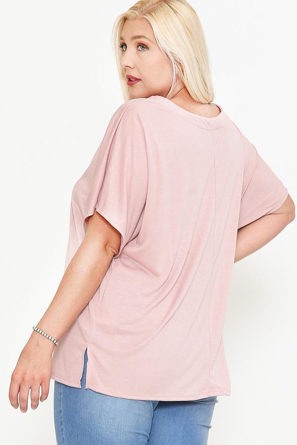 Side Slit With V-neck Dolman Short Sleeve Solid Blouse - Absolute Fashion 2020