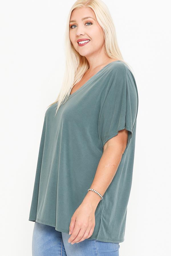 Side Slit With V-neck Dolman Short Sleeve Solid Blouse - Absolute Fashion 2020