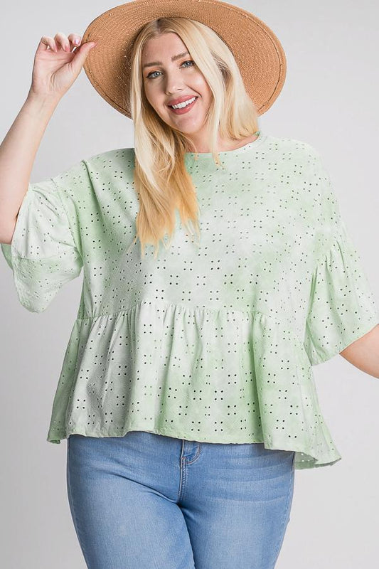 Tie Dye Ruffled Sleeves And Bottom Eyelet Blouse - Absolute Fashion 2020