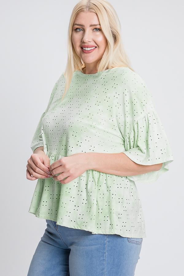 Tie Dye Ruffled Sleeves And Bottom Eyelet Blouse - Absolute Fashion 2020