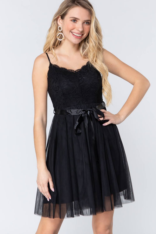 Lace Stiff Meshed Cami Mini Dress - Absolute Fashion 2020