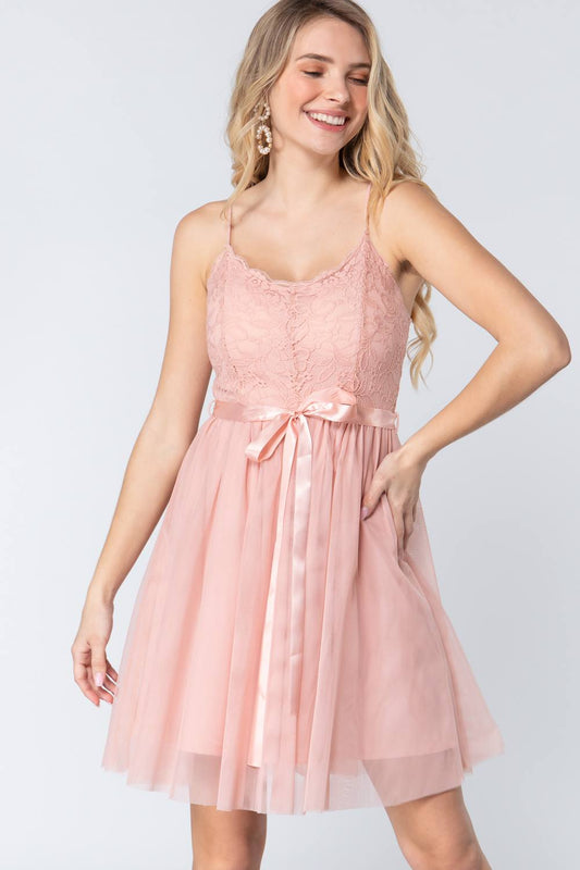 Lace Stiff Meshed Cami Mini Dress - Absolute Fashion 2020
