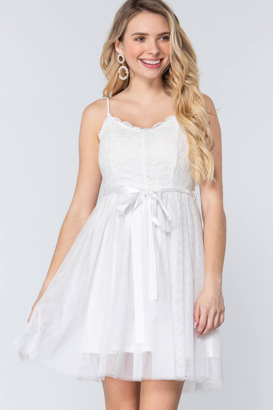 Lace Stiff Meshed Cami Mini Dress - Absolute Fashion 2020