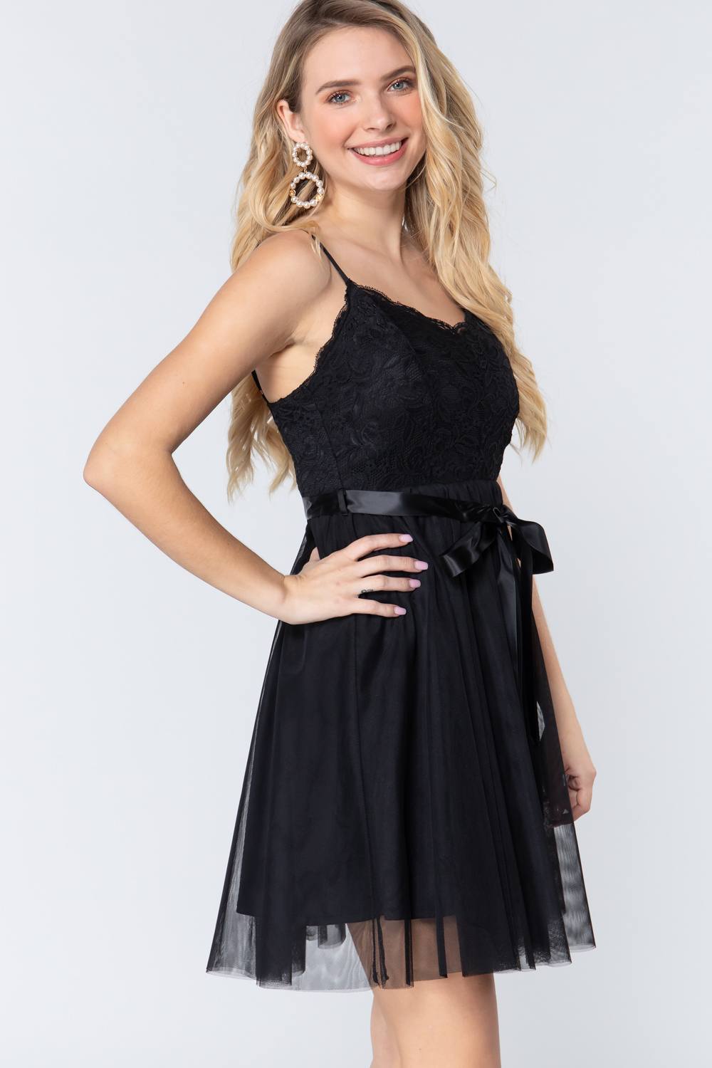 Lace Stiff Meshed Cami Mini Dress - Absolute Fashion 2020