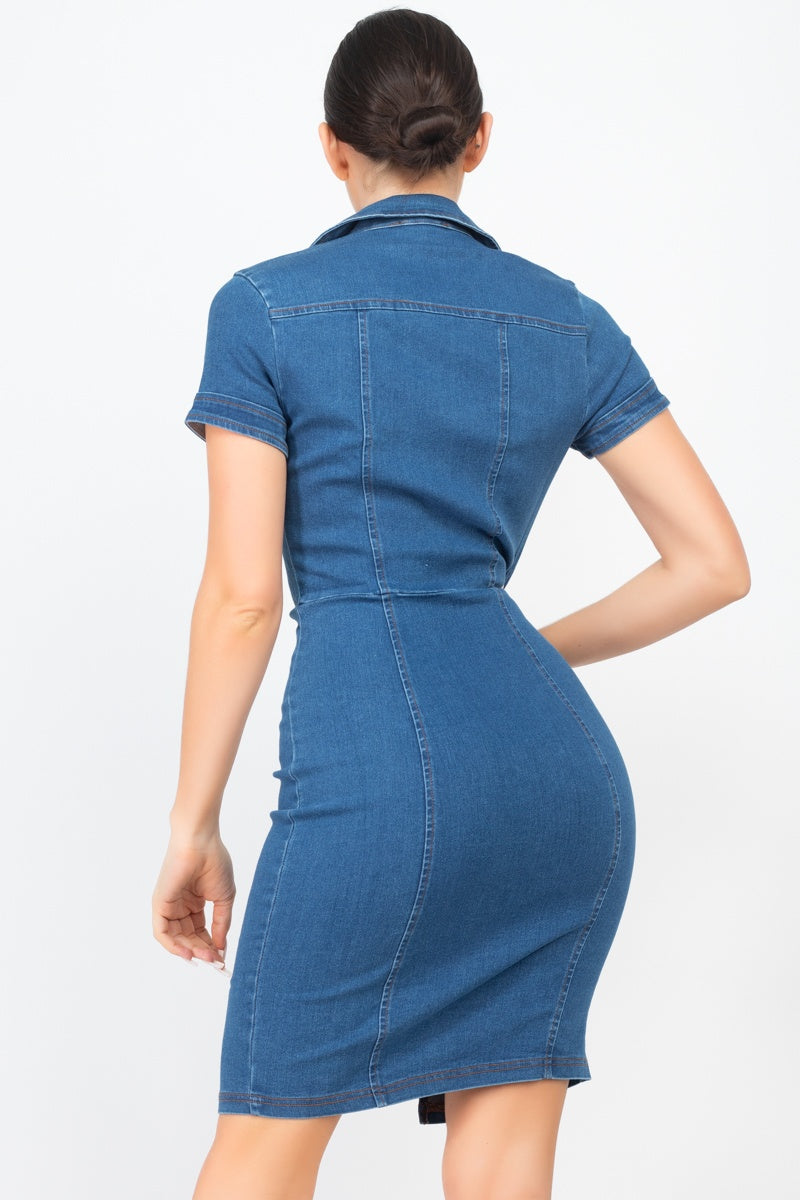 Zip Front Denim Mini Dress - Absolute Fashion 2020