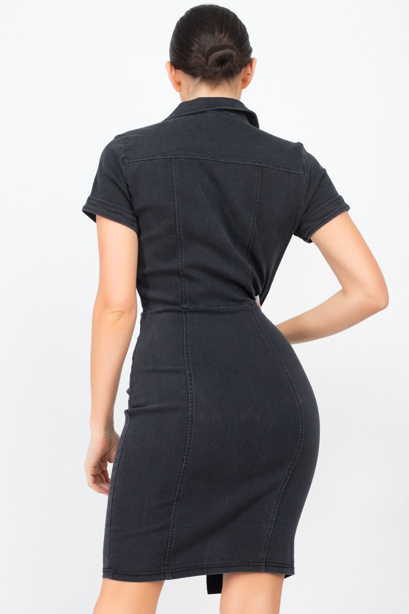 Zip Front Denim Mini Dress - Absolute Fashion 2020