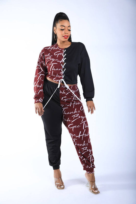 Color Blocked Lace Up Front Jogger Set - Absolute Fashion 2020