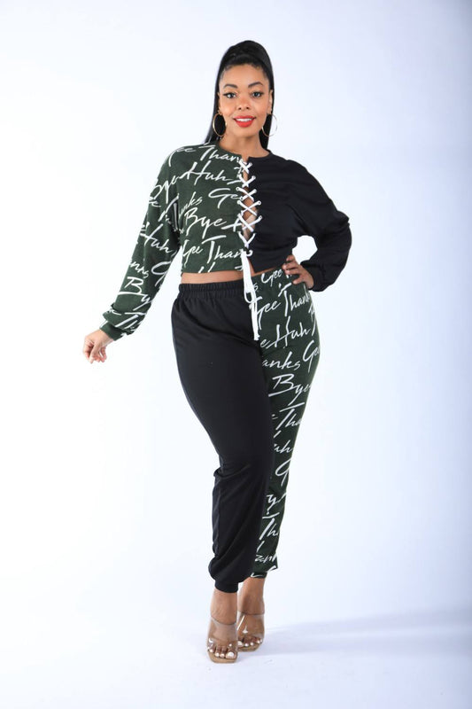 Color Blocked Lace Up Front Jogger Set - Absolute Fashion 2020