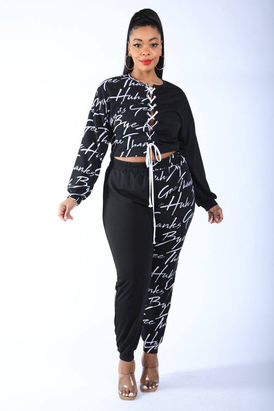 Color Blocked Lace Up Front Jogger Set - Absolute Fashion 2020