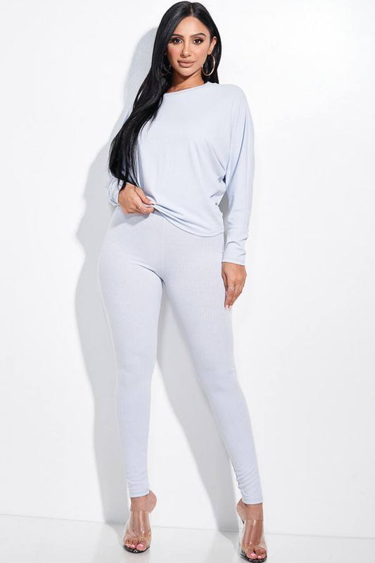 Solid Rib Knit Dolman Sleeve Top And Leggings Two Piece Set - Absolute Fashion 2020