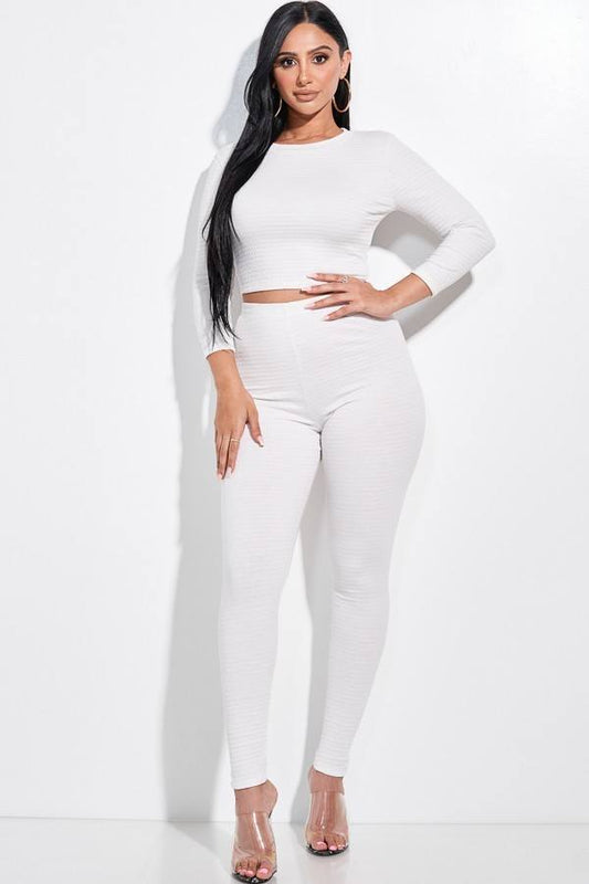 Solid Smocked 3/4 Sleeve Top And Leggings Two Piece Set - Absolute Fashion 2020