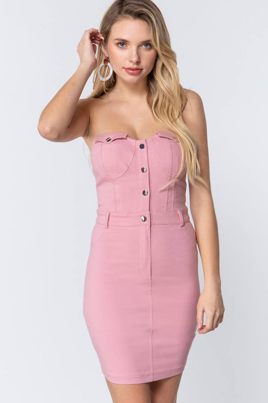 Strapless Button Down Mini Dress - Absolute Fashion 2020