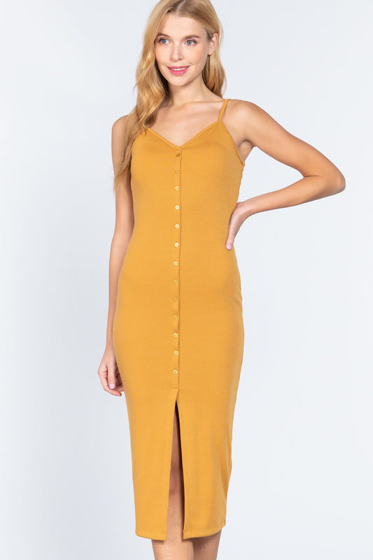 Fron Button Slit Rib Cami Midi Dress - Absolute Fashion 2020