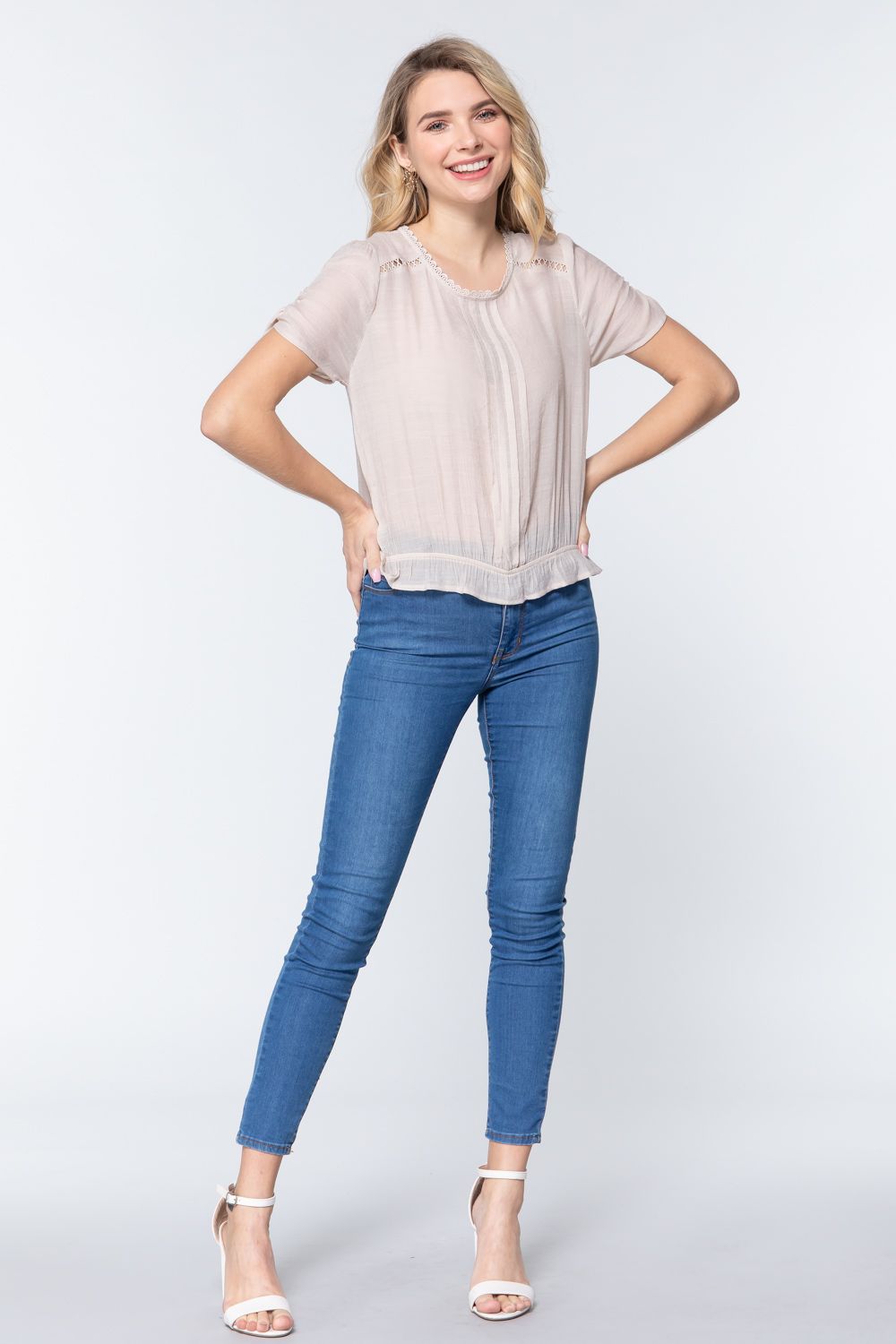 Short Shirring Slv Pleated Woven Top - Absolute Fashion 2020