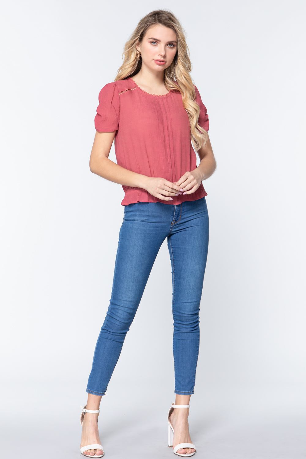 Short Shirring Slv Pleated Woven Top - Absolute Fashion 2020