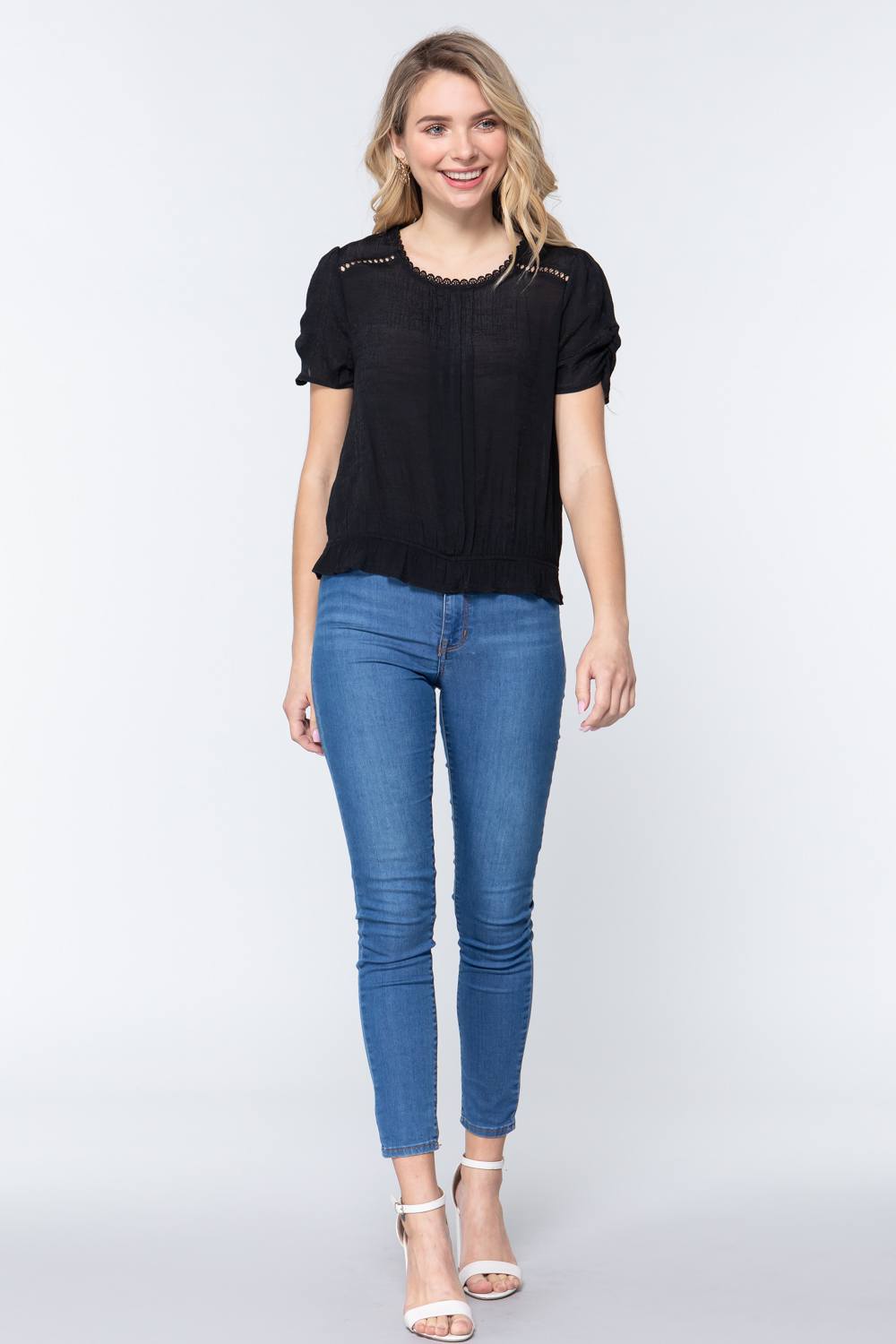 Short Shirring Slv Pleated Woven Top - Absolute Fashion 2020