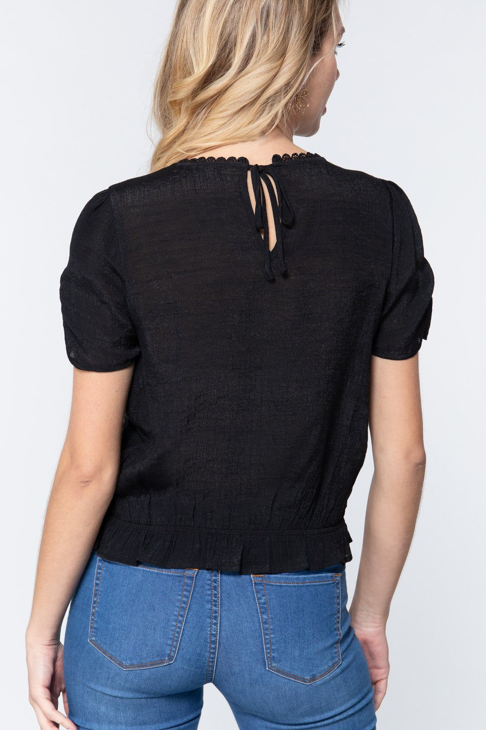 Short Shirring Slv Pleated Woven Top - Absolute Fashion 2020