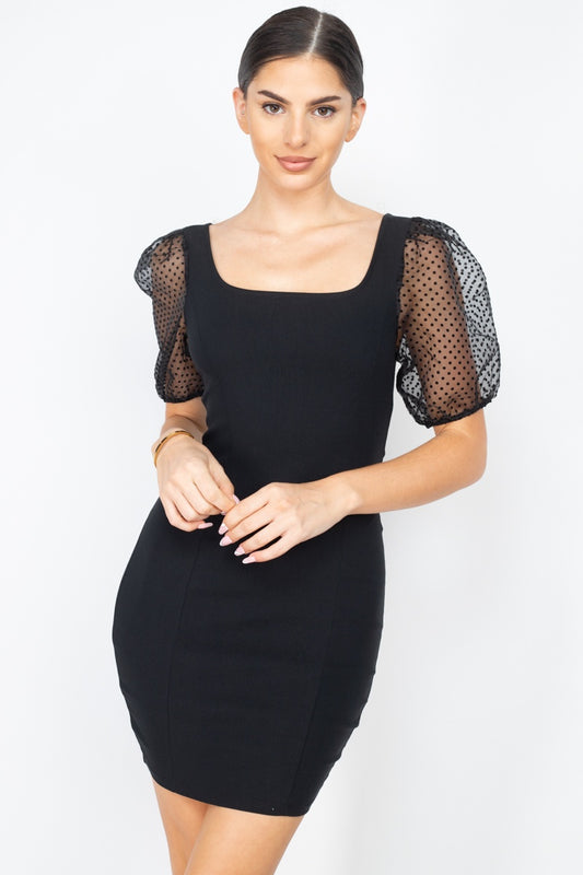 Sheer Puff Sleeves Mini Dress - Absolute Fashion 2020
