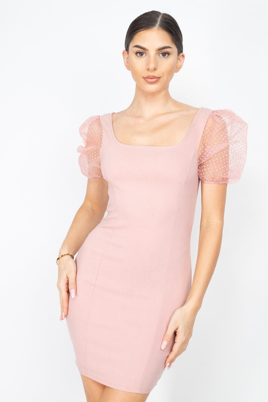Sheer Puff Sleeves Mini Dress - Absolute Fashion 2020