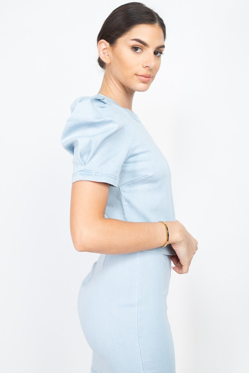 Puff Sleeves Round Neck Top And High Waist Skirt - Absolute Fashion 2020