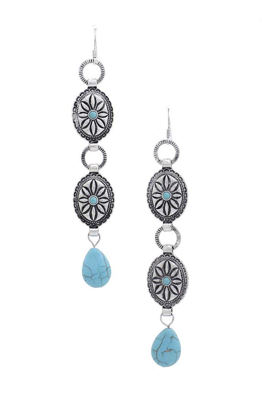 Western Double Concho Turquoise Stone Drop Earring - Absolute Fashion 2020