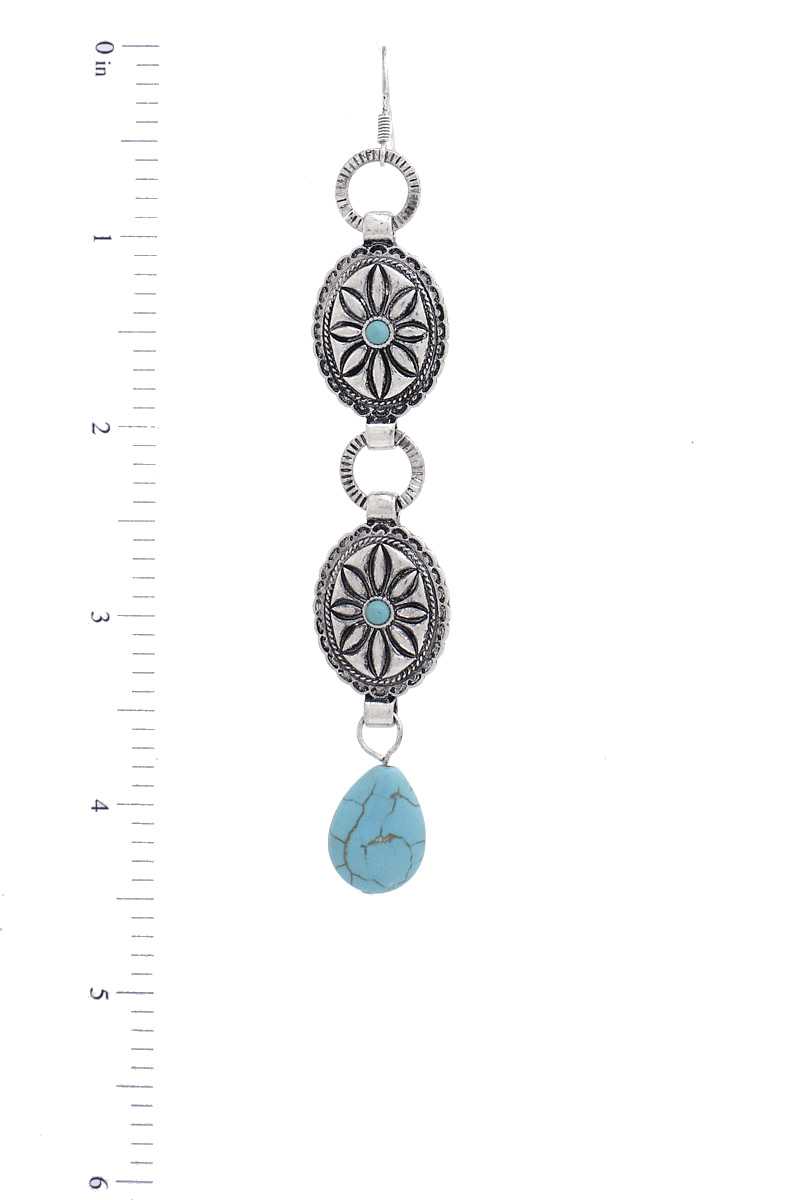Western Double Concho Turquoise Stone Drop Earring - Absolute Fashion 2020