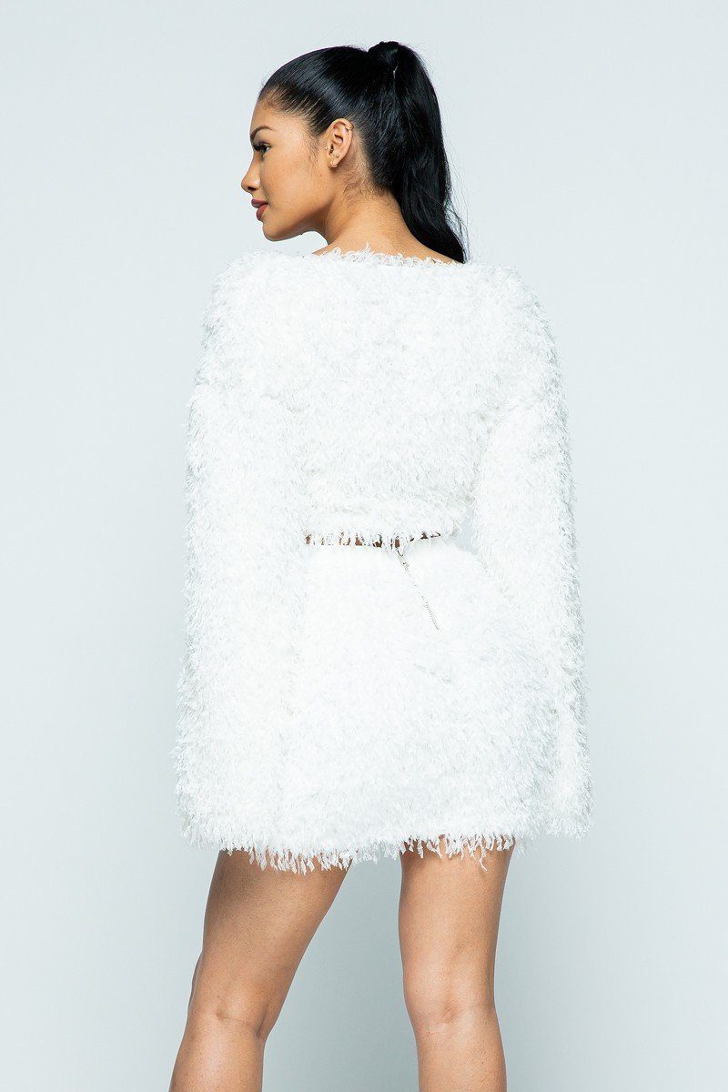 All Feather Fabric Top/all Feather Fabric Tight H-line Mini Skirt Set - Absolute Fashion 2020