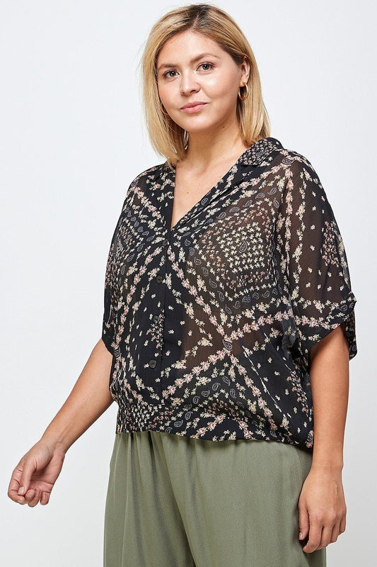 Floral Scarf Printed Button-up Blouse - Absolute Fashion 2020