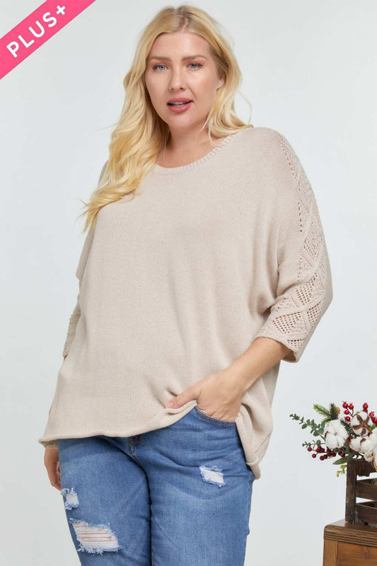 Solid Round Neck 3/4 Sleeve Sweater Top - Absolute Fashion 2020