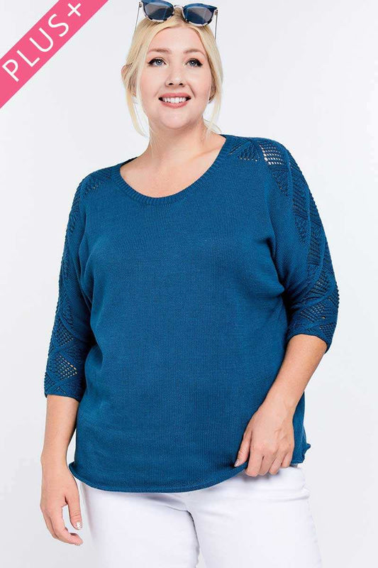 Solid Round Neck 3/4 Sleeve Sweater Top - Absolute Fashion 2020