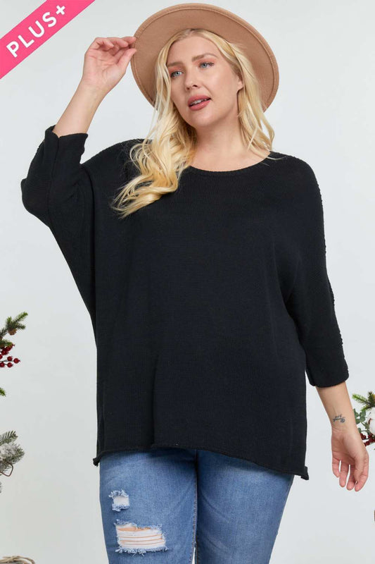 Solid Round Neck 3/4 Sleeve Sweater Top - Absolute Fashion 2020