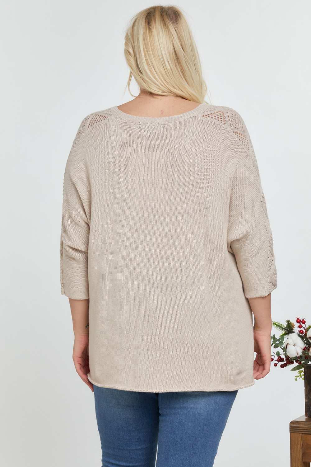 Solid Round Neck 3/4 Sleeve Sweater Top - Absolute Fashion 2020