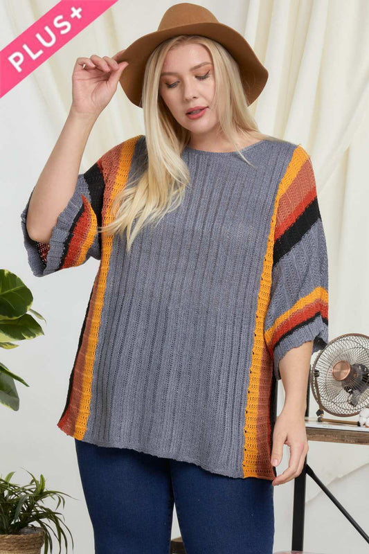 Stripe Accent Ribbeb Knit Sweater - Absolute Fashion 2020