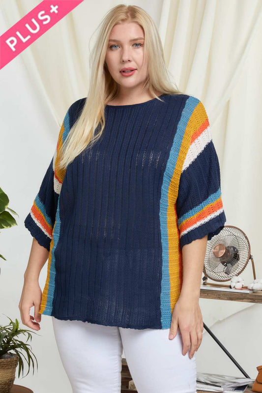 Stripe Accent Ribbeb Knit Sweater - Absolute Fashion 2020