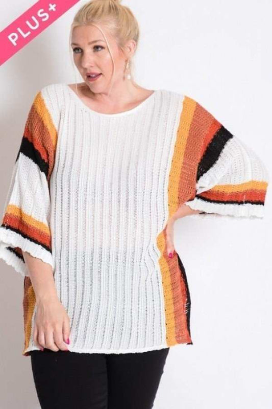 Stripe Accent Ribbeb Knit Sweater - Absolute Fashion 2020
