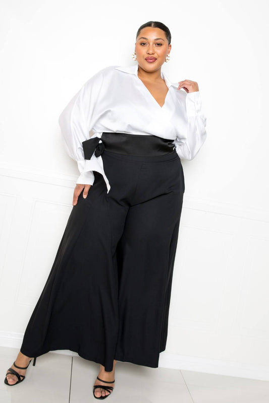 Satin Long Sleeve Tie Waist Wrap Top - Absolute Fashion 2020