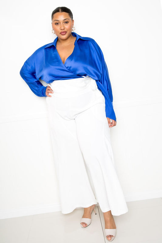 Satin Long Sleeve Tie Waist Wrap Top - Absolute Fashion 2020