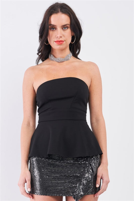 Black Strapless Fitted Flare Elegant Top - Absolute Fashion 2020