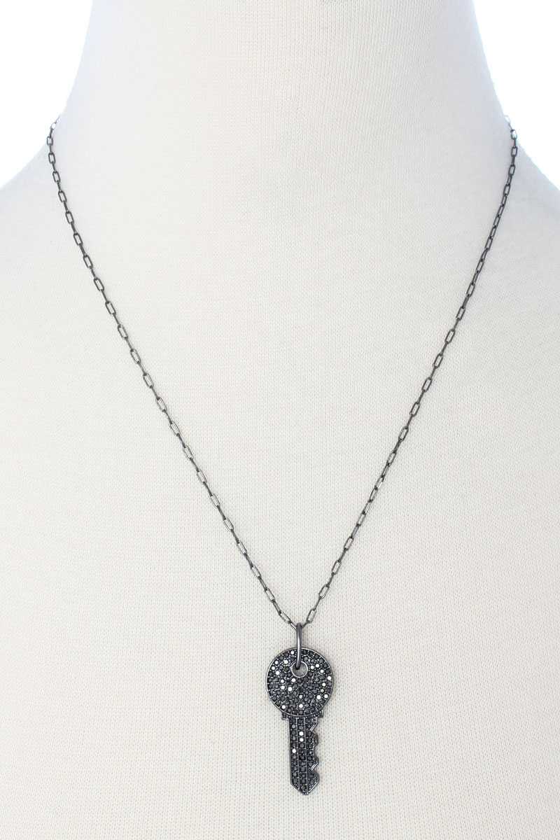 Rhinestone Key Pendant Long Necklace - Absolute Fashion 2020